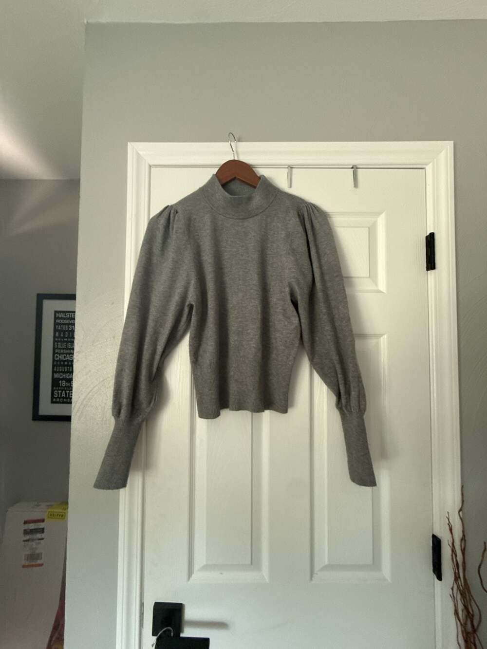Express Grey Turtleneck Sweater with Balloon Bishop Sleeves Size S